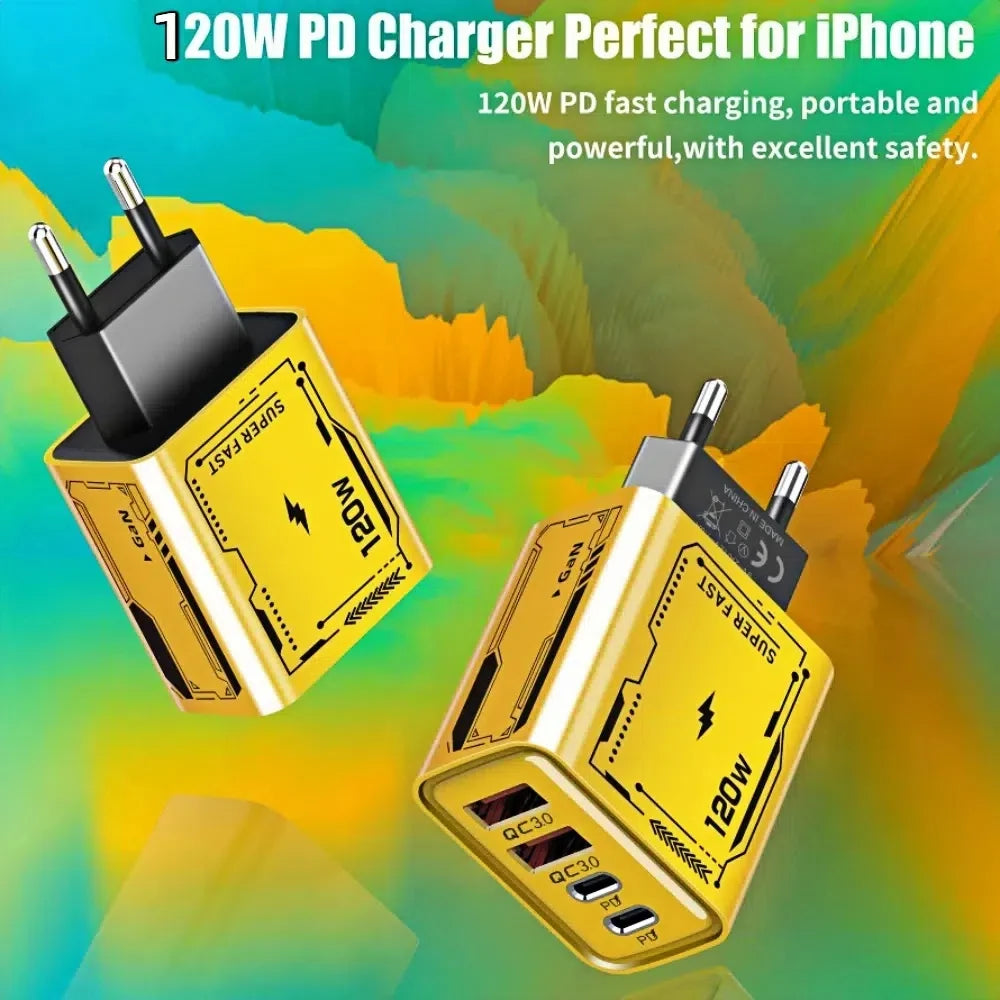 120W GaN Fast Charger - 4-Port USB-C PD Quick Charge for iPhone, Laptop & Tablet
