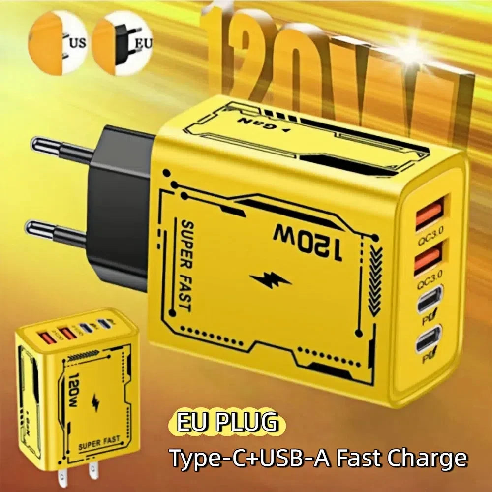 120W GaN Fast Charger - 4-Port USB-C PD Quick Charge for iPhone, Laptop & Tablet