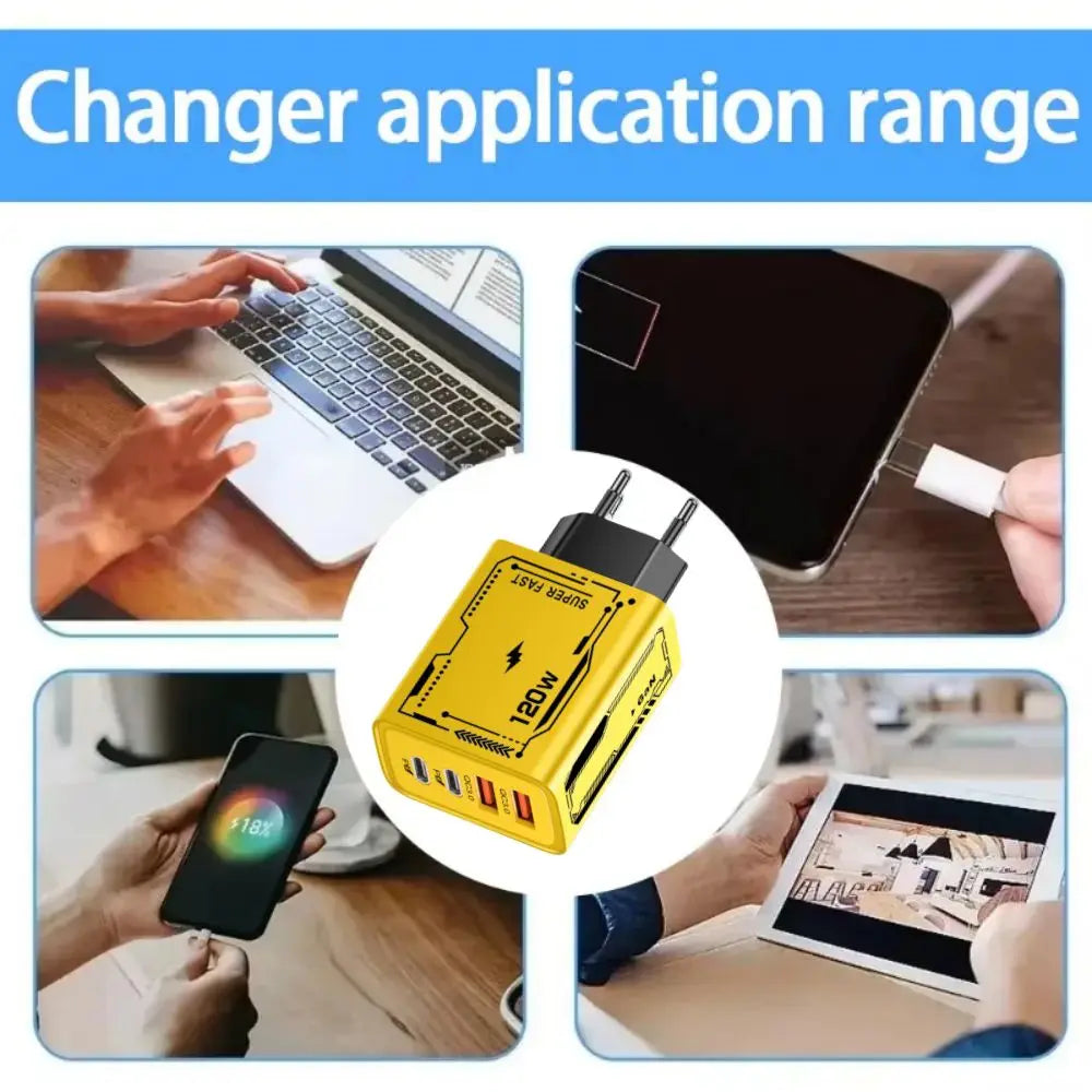 120W GaN Fast Charger - 4-Port USB-C PD Quick Charge for iPhone, Laptop & Tablet