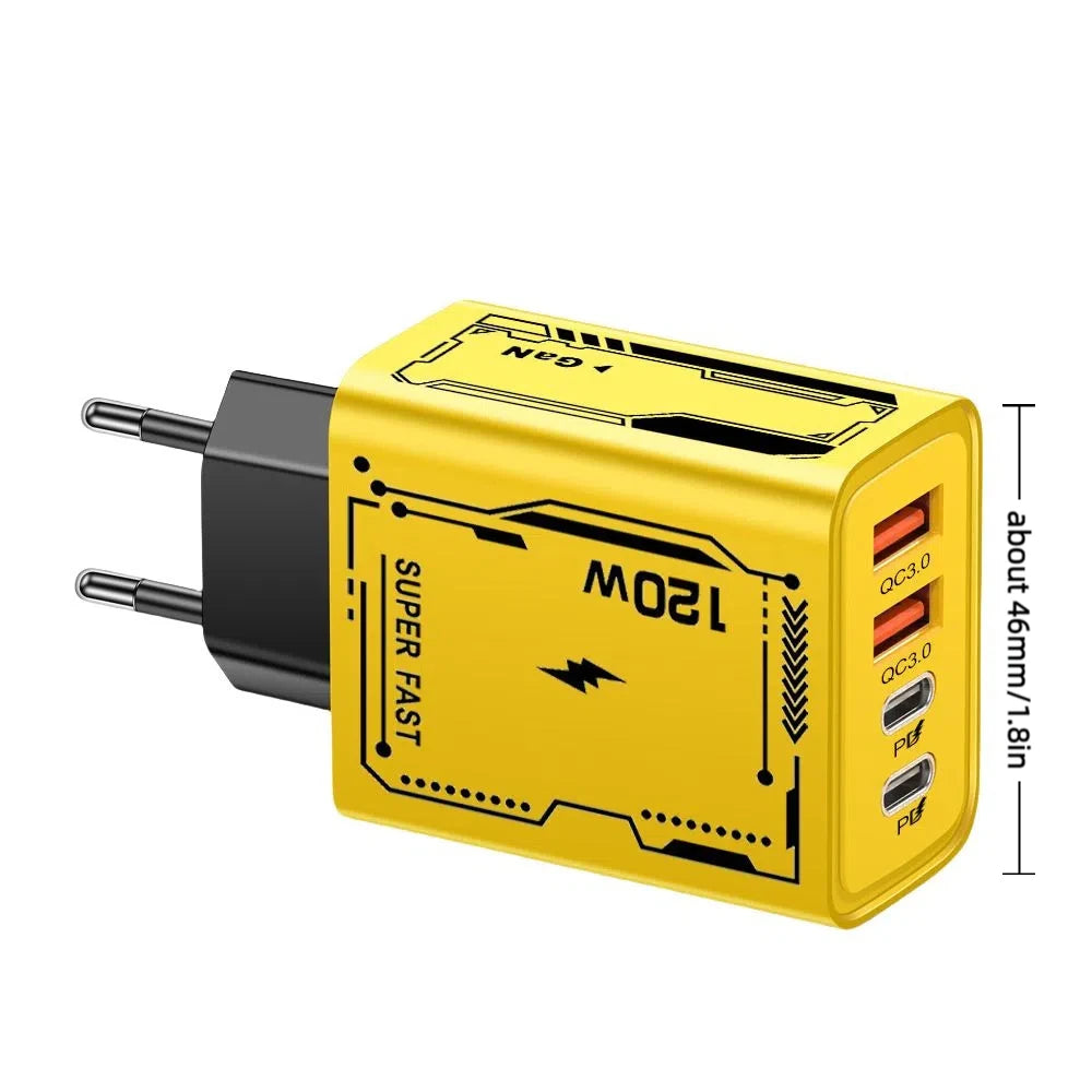 120W GaN Fast Charger - 4-Port USB-C PD Quick Charge for iPhone, Laptop & Tablet